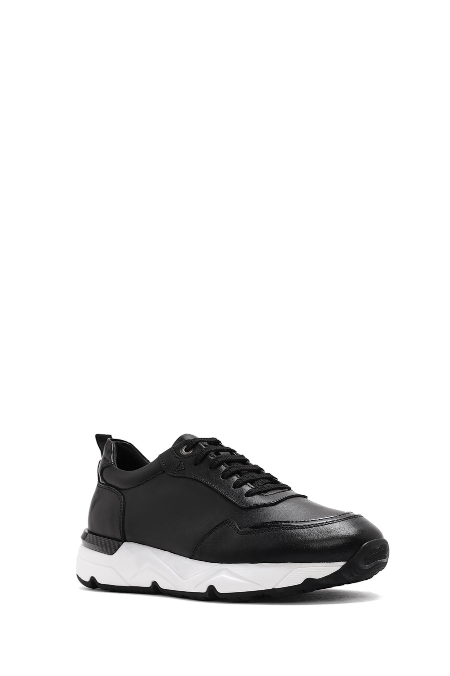 Erkek Siyah Bağcıklı Kalın Tabanlı Deri Sneaker