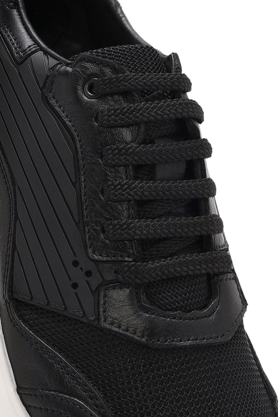Erkek Siyah Bağcıklı Kalın Tabanlı Deri Sneaker