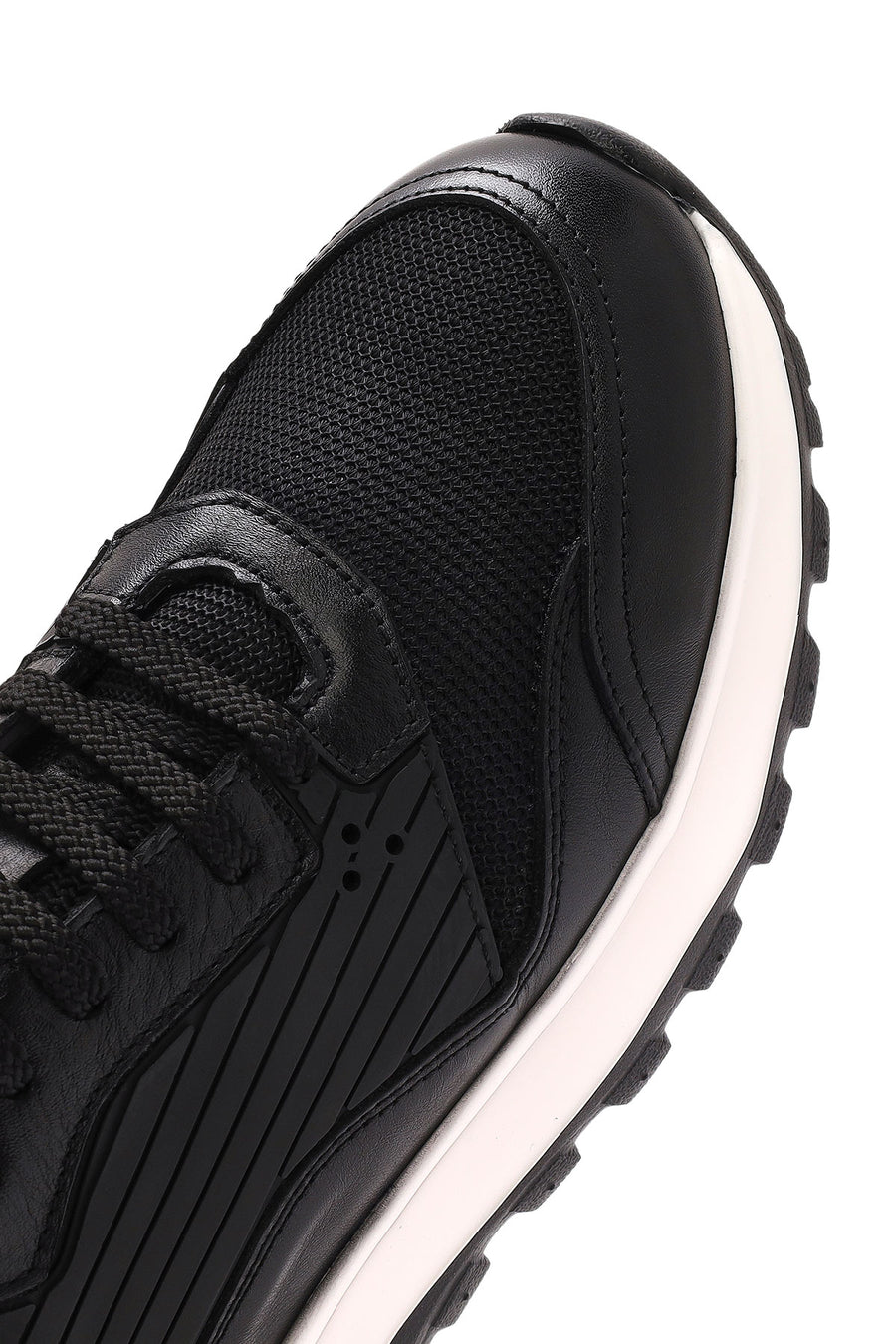 Erkek Siyah Bağcıklı Kalın Tabanlı Deri Sneaker