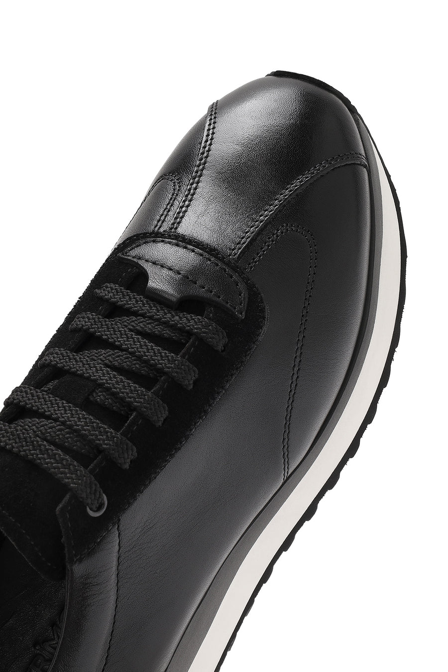 Erkek Siyah Bağcıklı Kalın Tabanlı Deri Sneaker