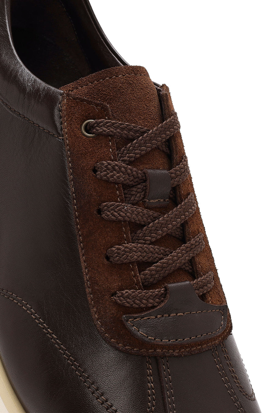 Men's Brown Lace-up Thick-Sole Leather Sneaker