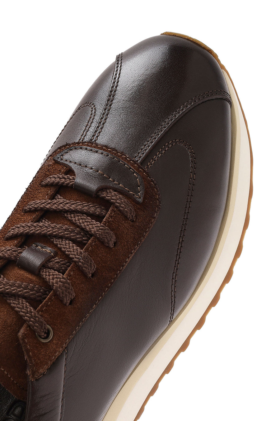 Men's Brown Lace-up Thick-Sole Leather Sneaker