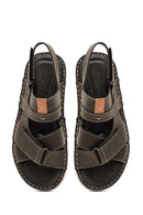 Erkek Haki Bantlı Deri Sandalet | Derimod