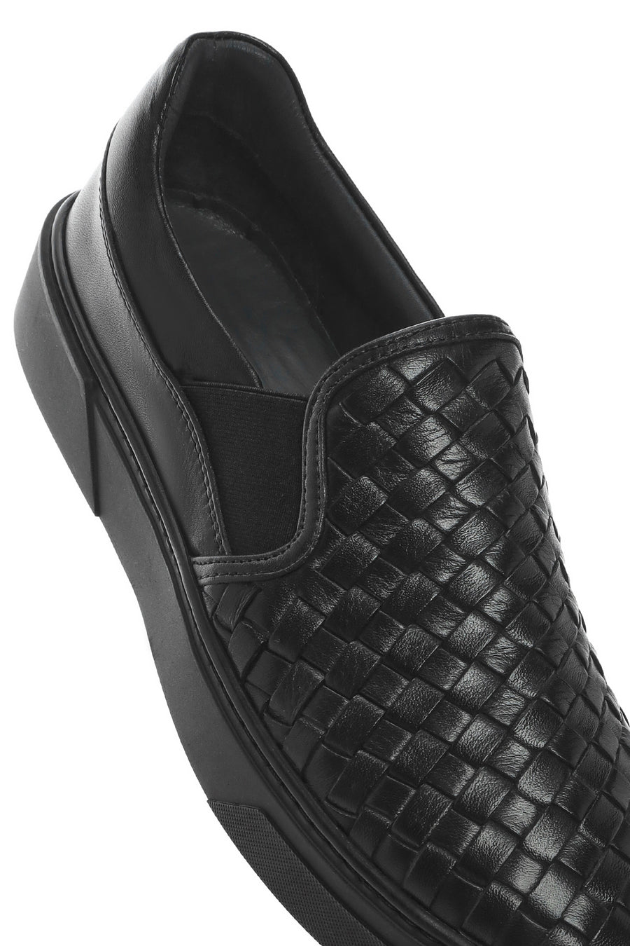 Erkek Siyah Örgü Deri Loafer
