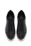 Erkek Siyah Bağcıklı Deri Sneaker | Derimod
