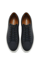 Erkek Lacivert Bağcıklı Deri Sneaker | Derimod