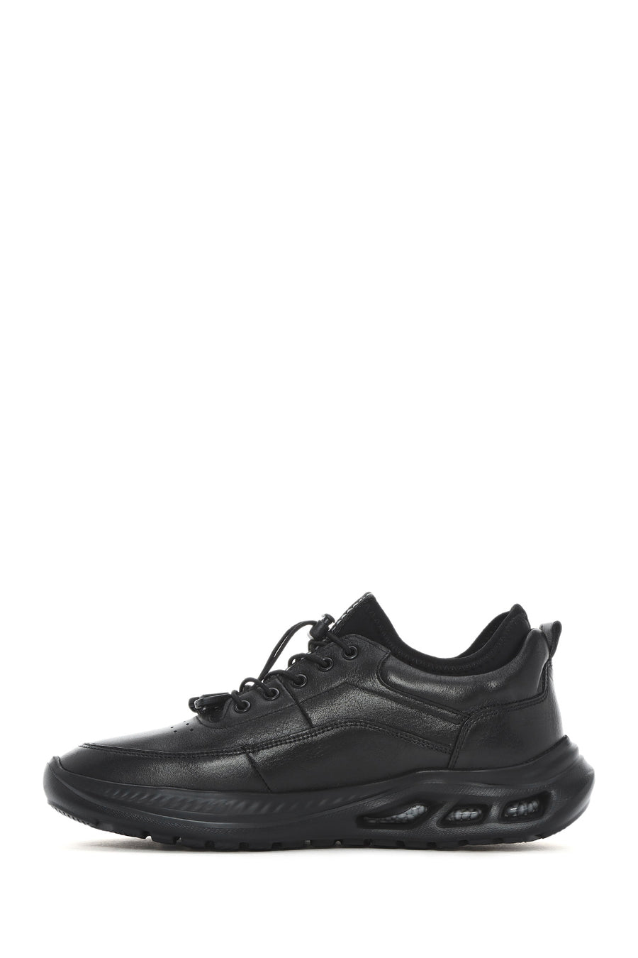 Men's Black Lace-Up Thick-Soled Leather Casual Shoes