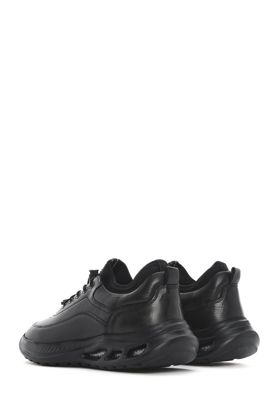 Men's Black Lace-Up Thick-Soled Leather Casual Shoes