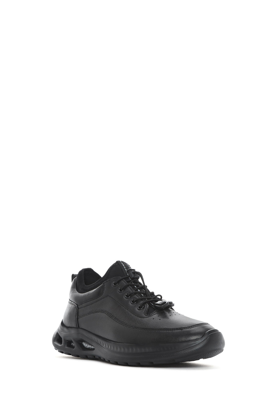 Men's Black Lace-Up Thick-Soled Leather Casual Shoes