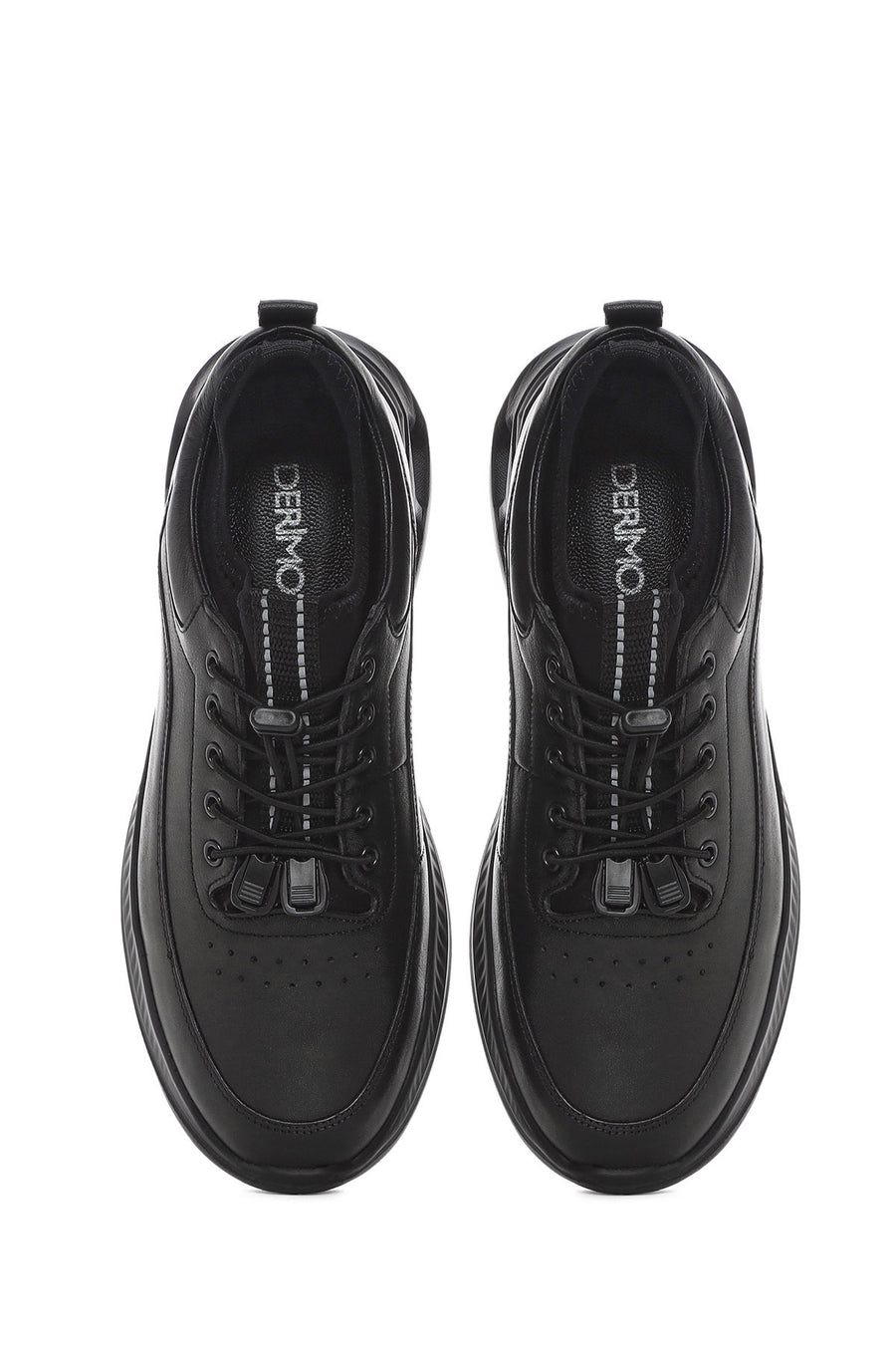 Men's Black Lace-Up Thick-Soled Leather Casual Shoes