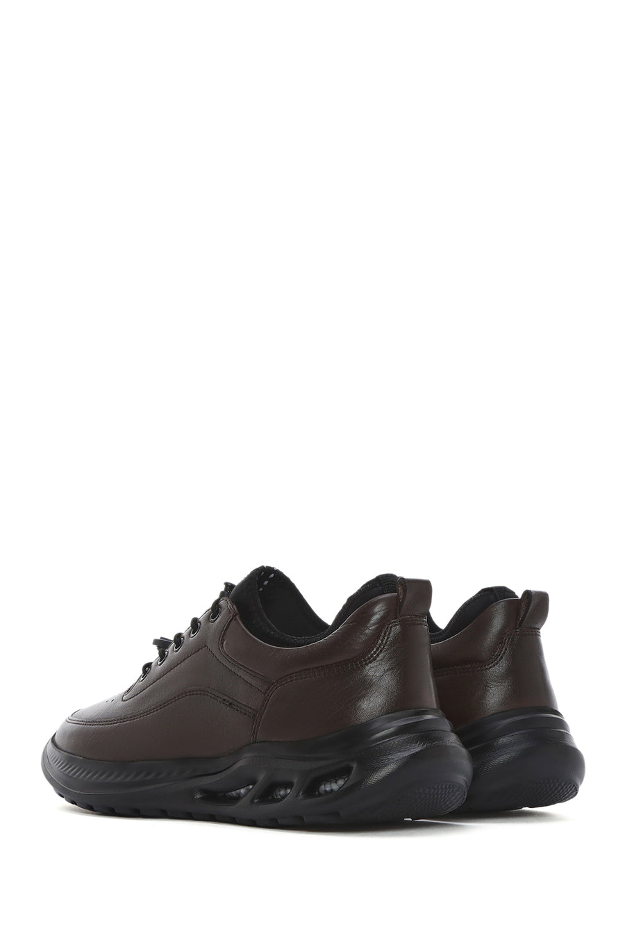 Men's Brown Lace-Up Thick Soled Leather Casual Shoes