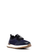 Erkek Lacivert Bağcıklı Deri Sneaker | Derimod