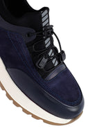 Erkek Lacivert Bağcıklı Deri Sneaker | Derimod