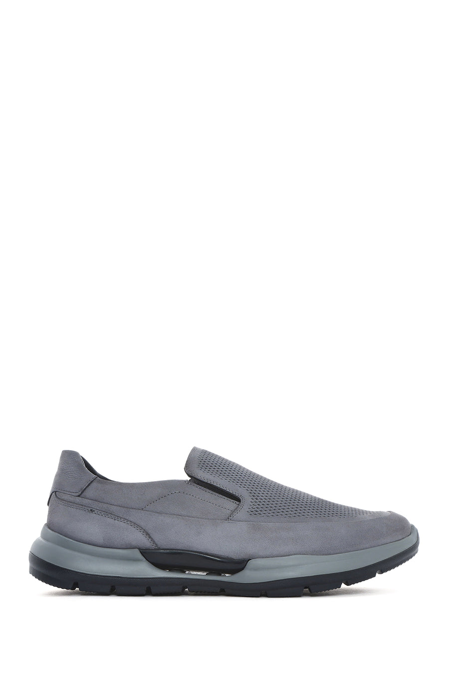 Men's Grey Thick Sole Nubuck Leather Comfort Loafers 25SFD6412V3 | Derimod