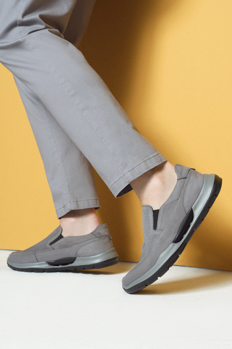 Men's Grey Thick Sole Nubuck Leather Comfort Loafers