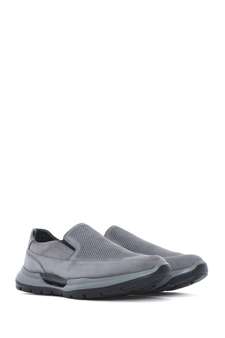 Men's Grey Thick Sole Nubuck Leather Comfort Loafers