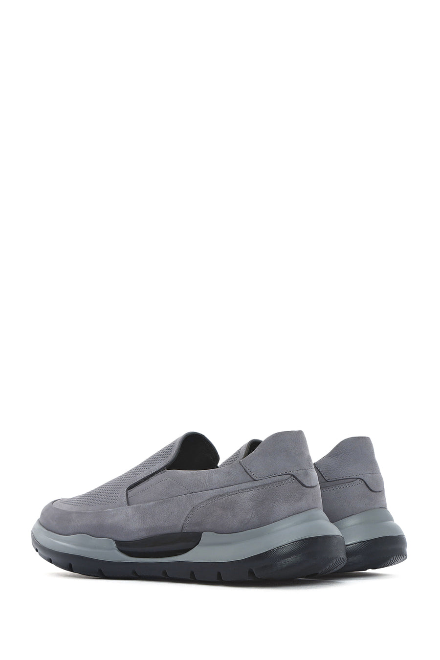 Men's Grey Thick Sole Nubuck Leather Comfort Loafers