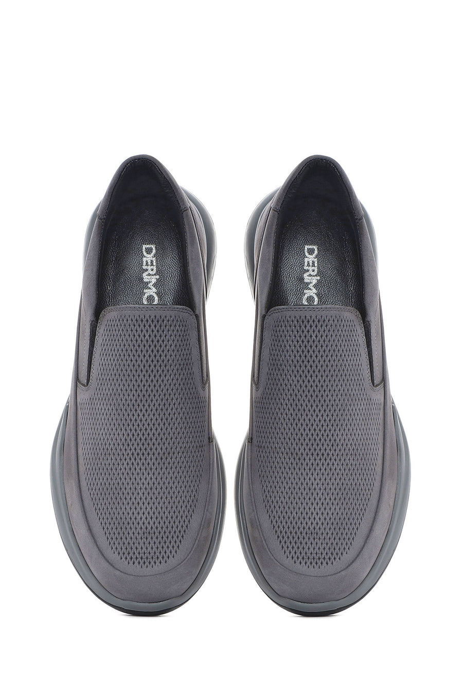 Men's Grey Thick Sole Nubuck Leather Comfort Loafers