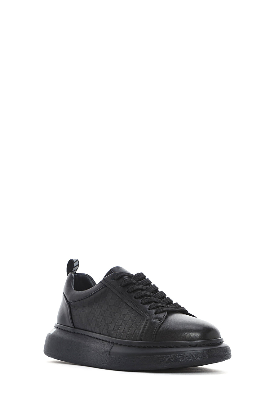 Erkek Siyah Bağcıklı Kalın Tabanlı Deri Sneaker