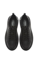 Erkek Siyah Bağcıklı Kalın Tabanlı Deri Sneaker | Derimod