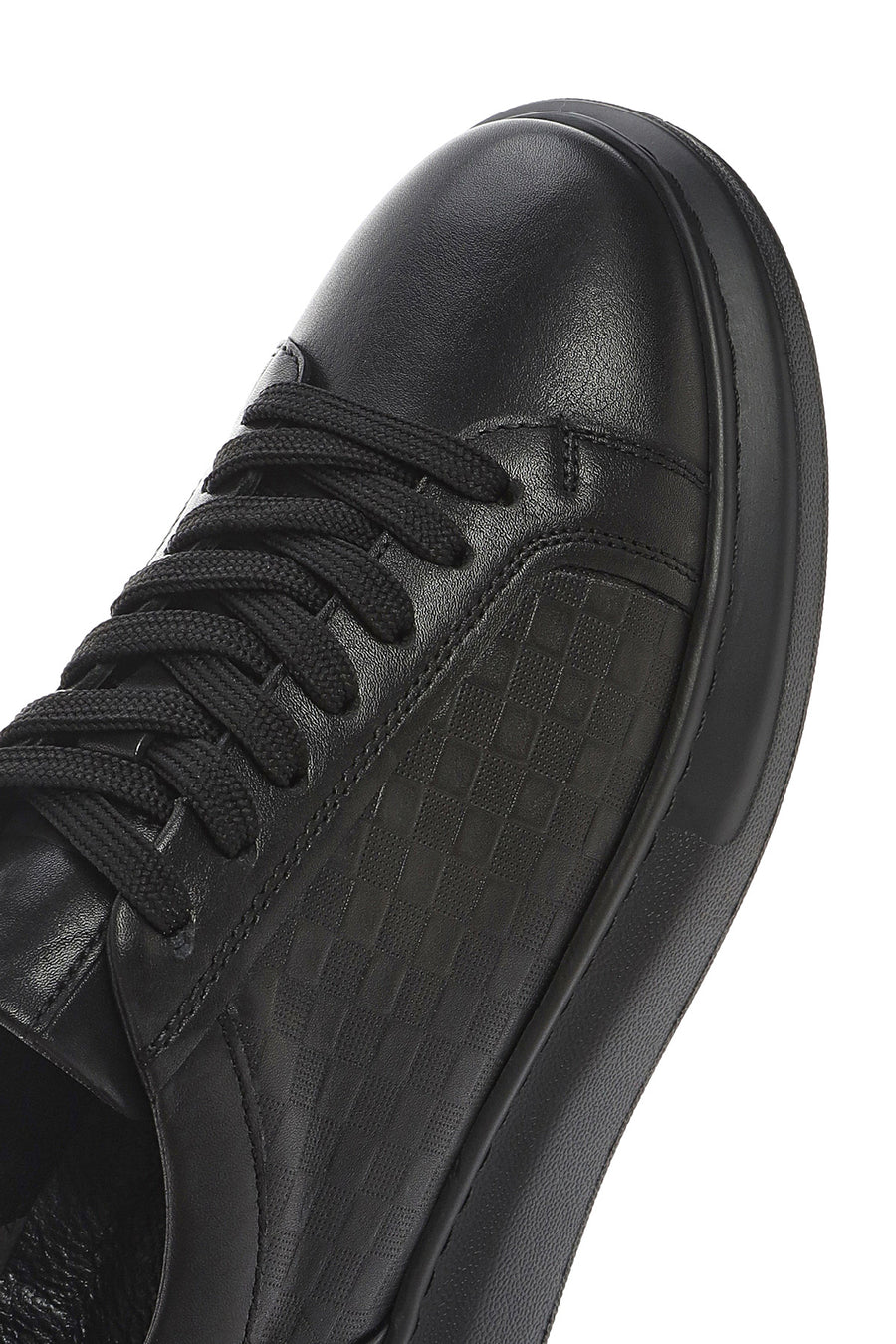 Erkek Siyah Bağcıklı Kalın Tabanlı Deri Sneaker