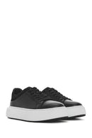 Erkek Siyah Bağcıklı Kalın Tabanlı Deri Sneaker | Derimod