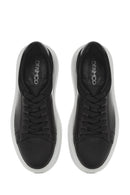 Erkek Siyah Bağcıklı Kalın Tabanlı Deri Sneaker | Derimod