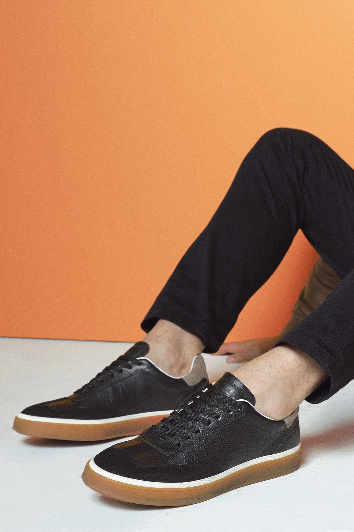 Erkek Siyah Bağcıklı Deri Sneaker 25SFD641914 | Derimod