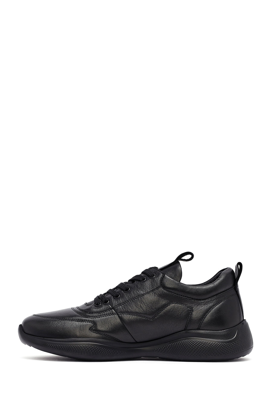 Erkek Siyah Bağcıklı Deri Sneaker