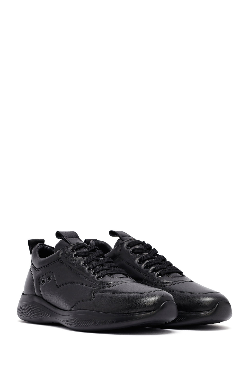 Erkek Siyah Bağcıklı Deri Sneaker