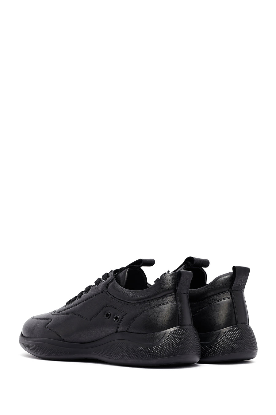 Erkek Siyah Bağcıklı Deri Sneaker