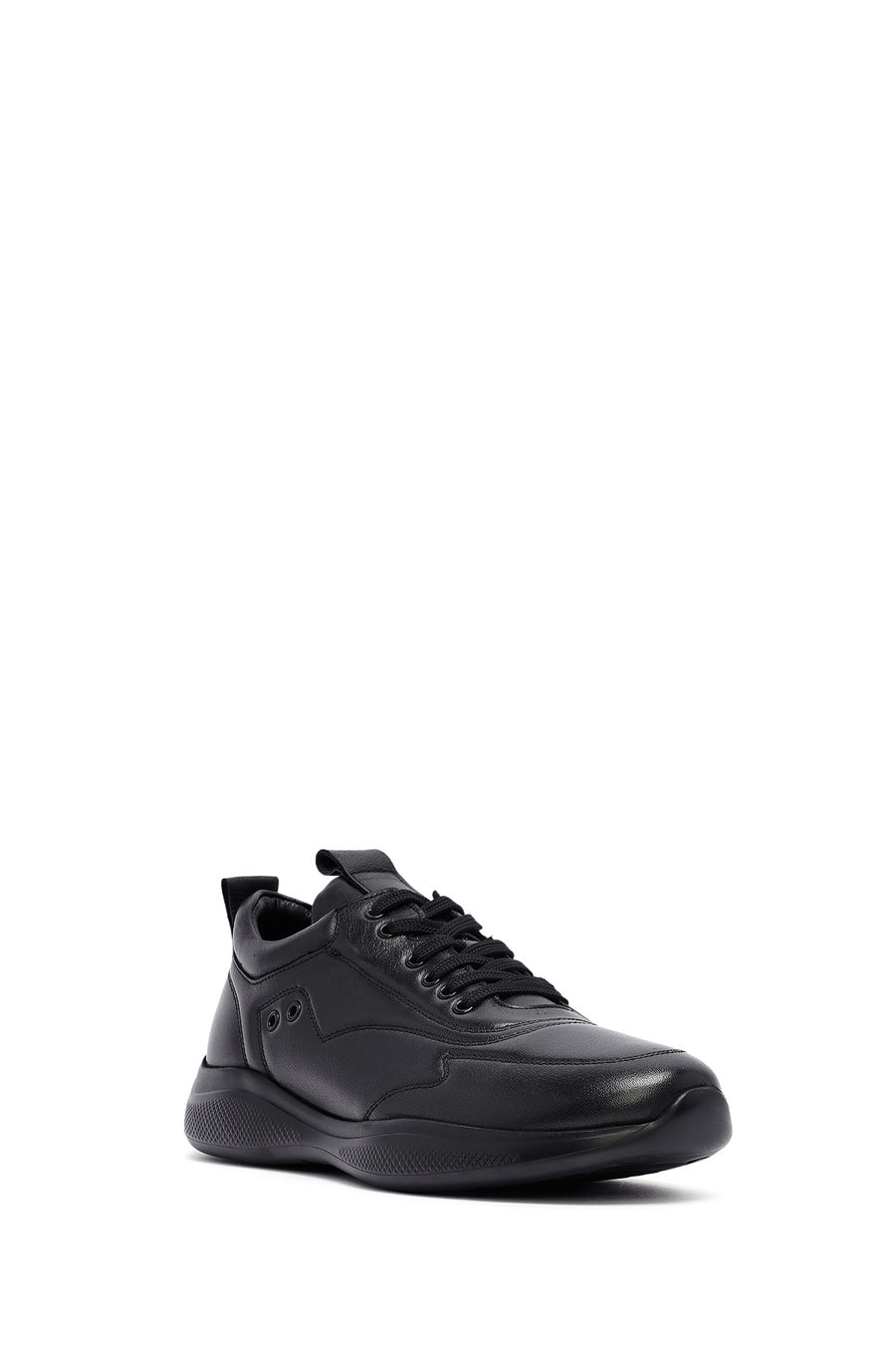 Erkek Siyah Bağcıklı Deri Sneaker