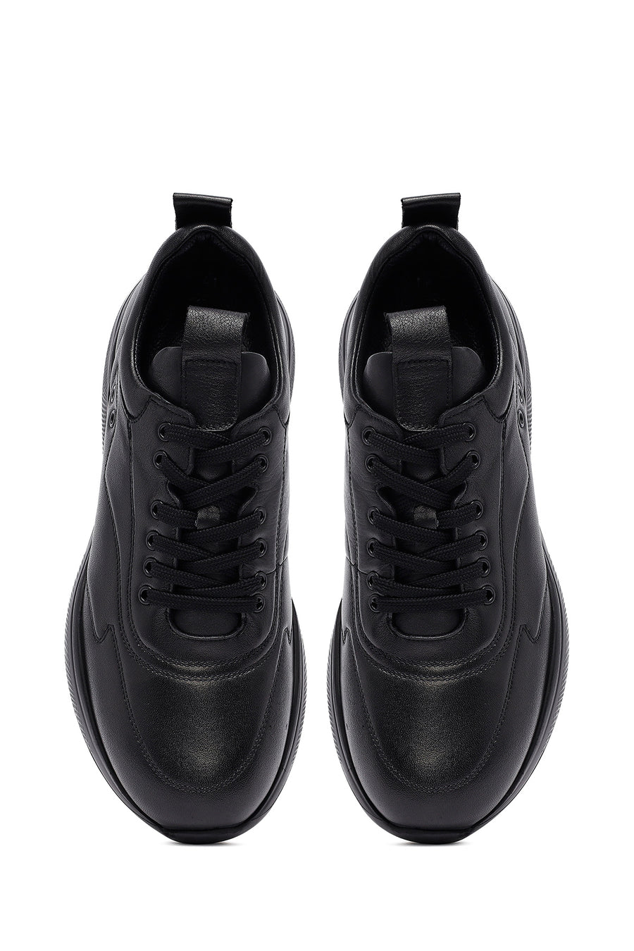 Erkek Siyah Bağcıklı Deri Sneaker