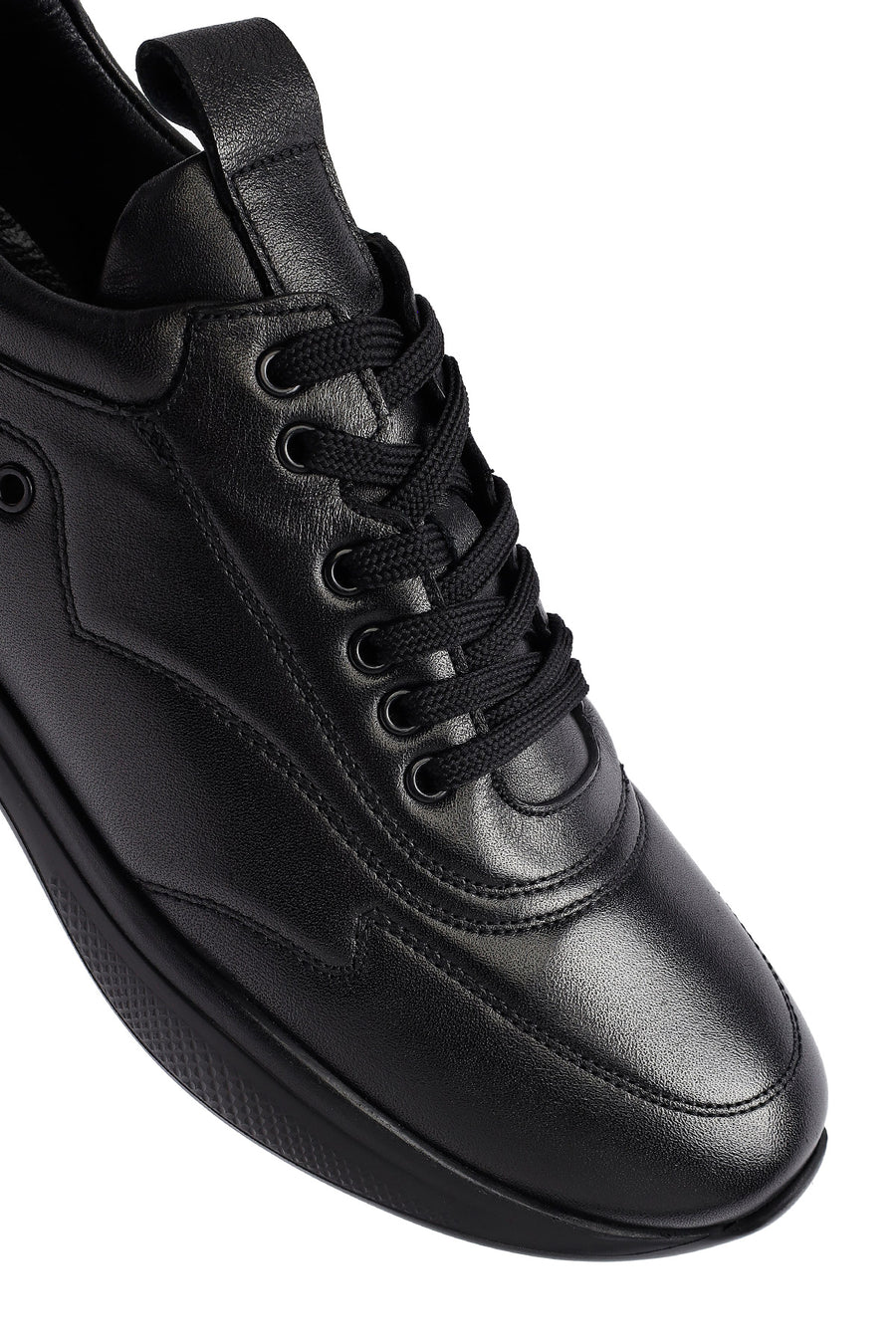 Erkek Siyah Bağcıklı Deri Sneaker