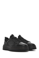 Men's Black Lace-up Thick-Sole Leather Sneaker | Derimod
