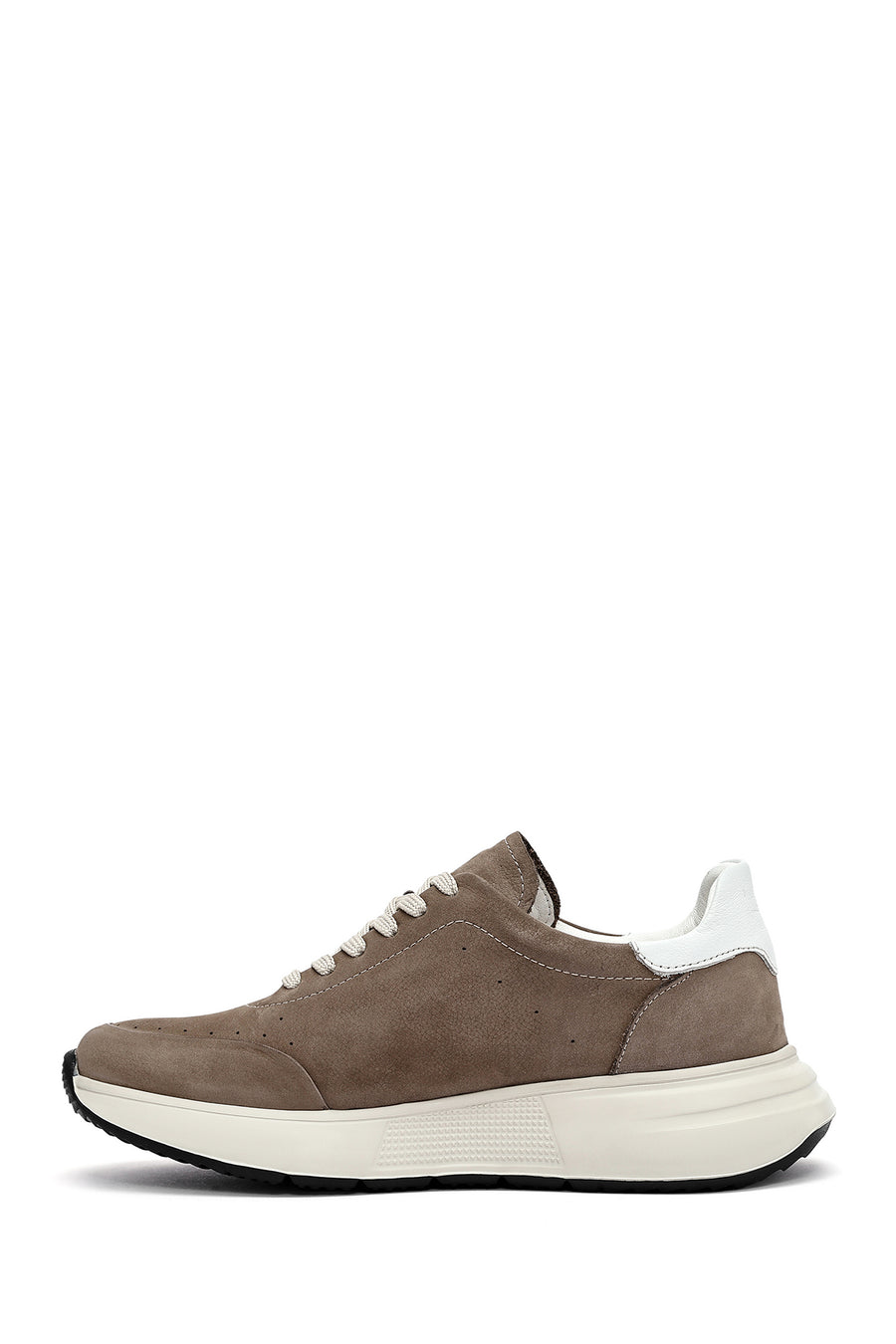 Erkek Vizon Bağcıklı Kalın Tabanlı Nubuk Deri Sneaker