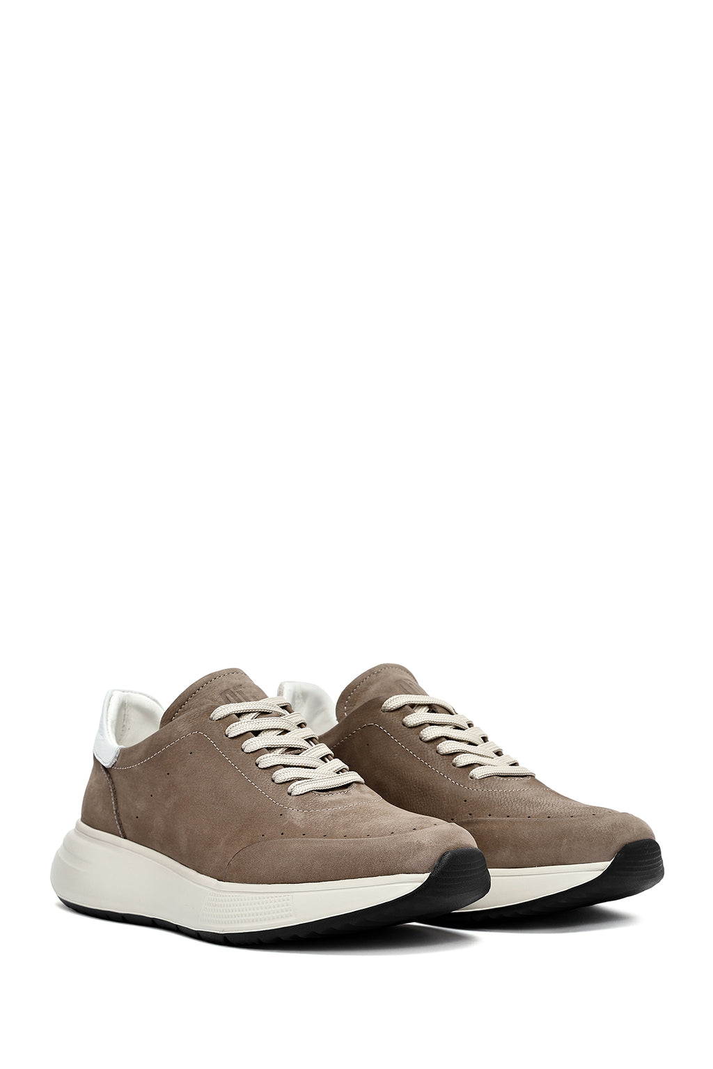 Erkek Vizon Bağcıklı Kalın Tabanlı Nubuk Deri Sneaker