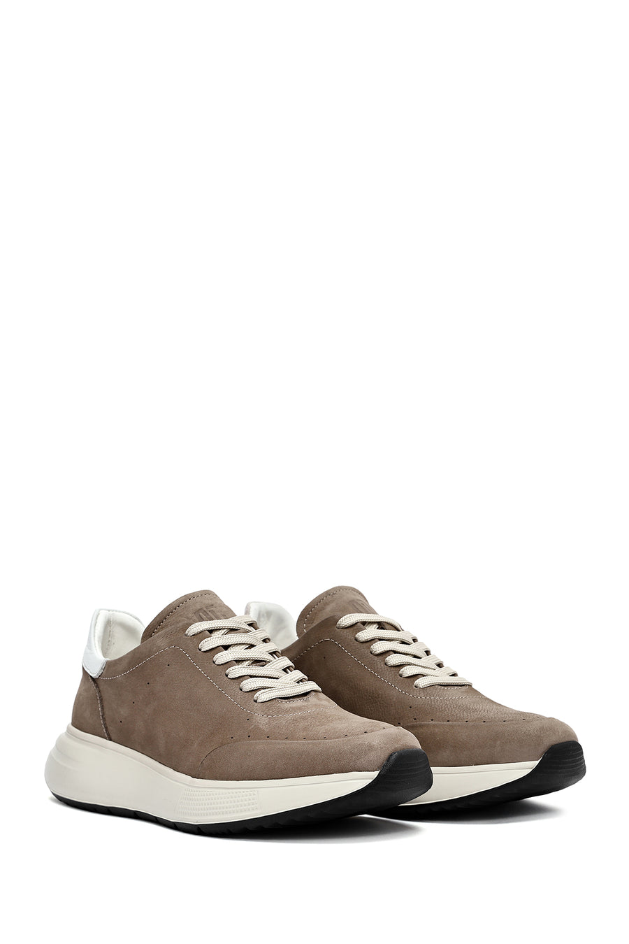 Erkek Vizon Bağcıklı Kalın Tabanlı Nubuk Deri Sneaker