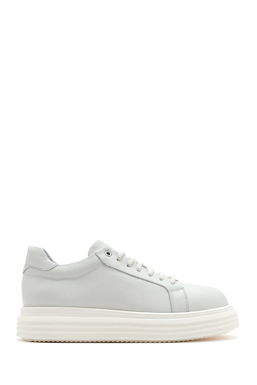 Men's White Thick Sole Lace Up Leather Sneaker 25SFD654118 | Derimod