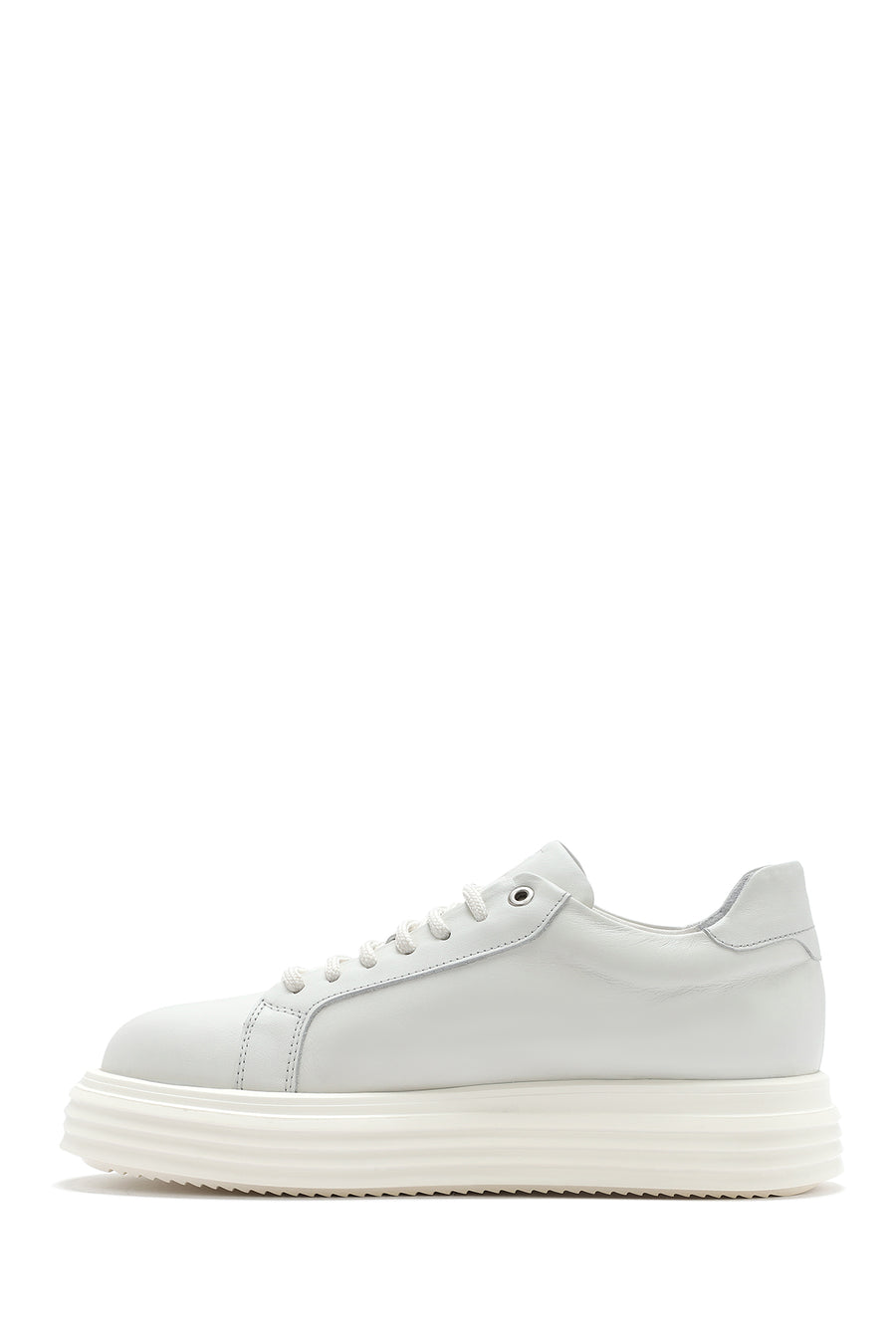 Men's White Thick Sole Lace Up Leather Sneaker