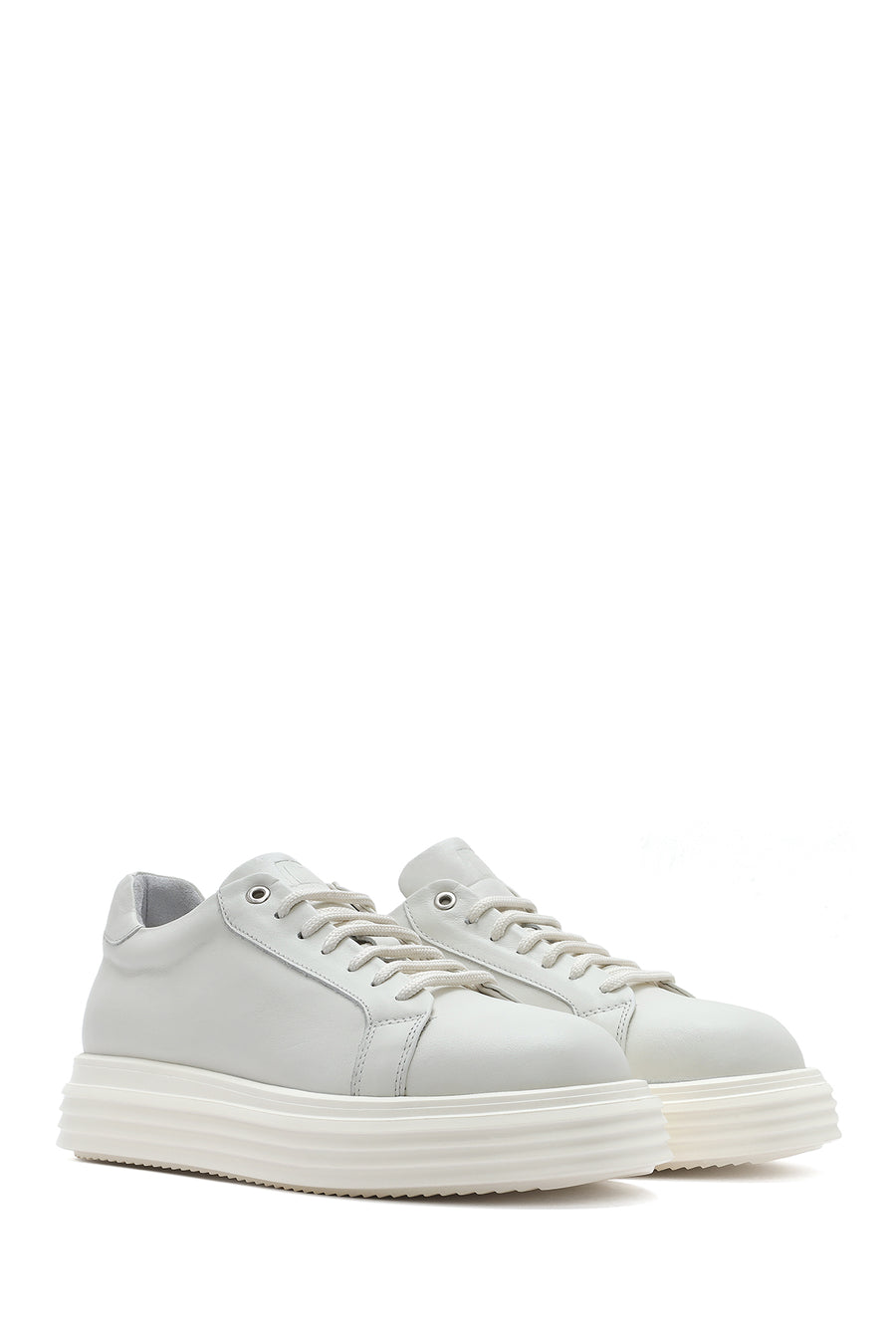 Men's White Thick Sole Lace Up Leather Sneaker