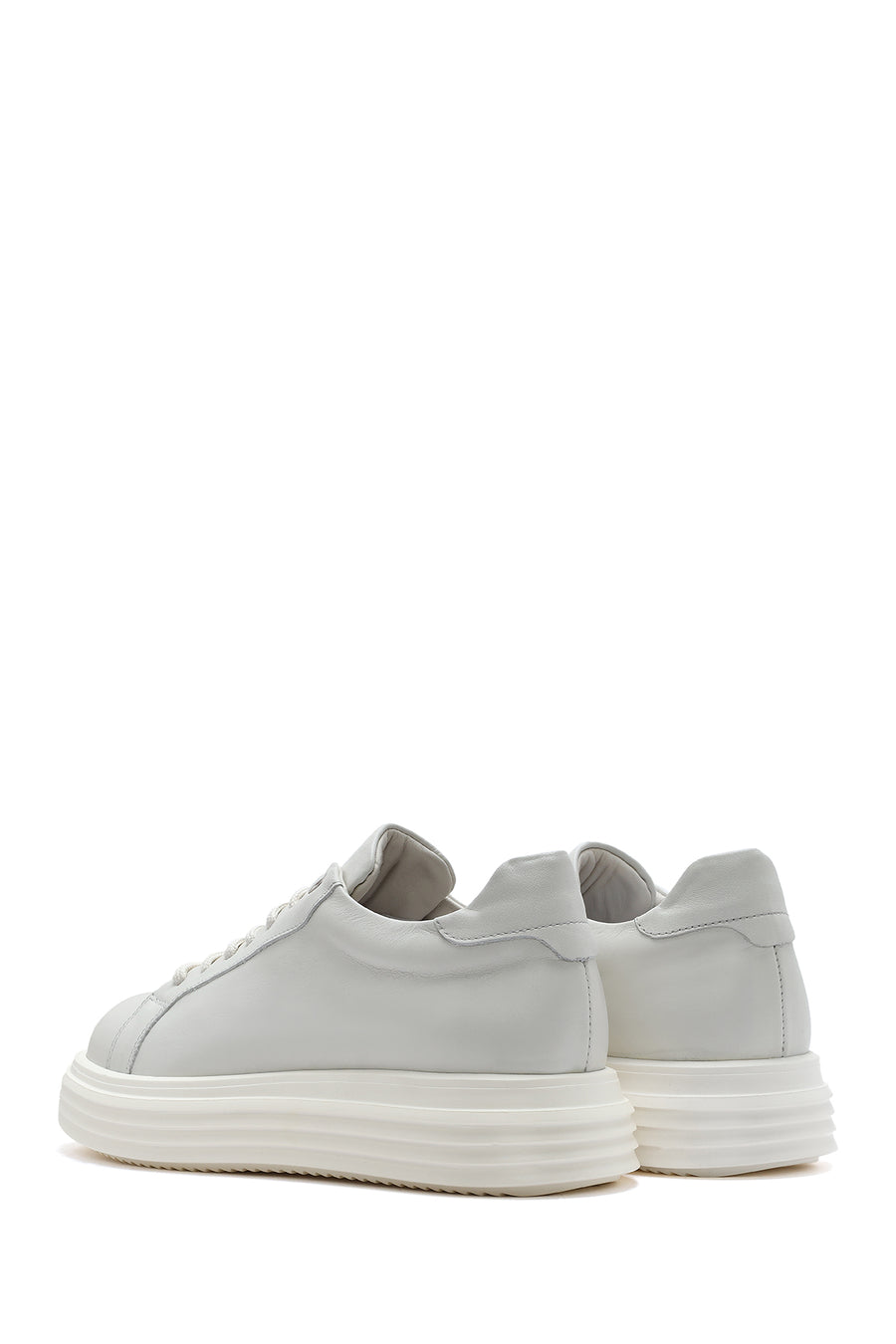 Men's White Thick Sole Lace Up Leather Sneaker