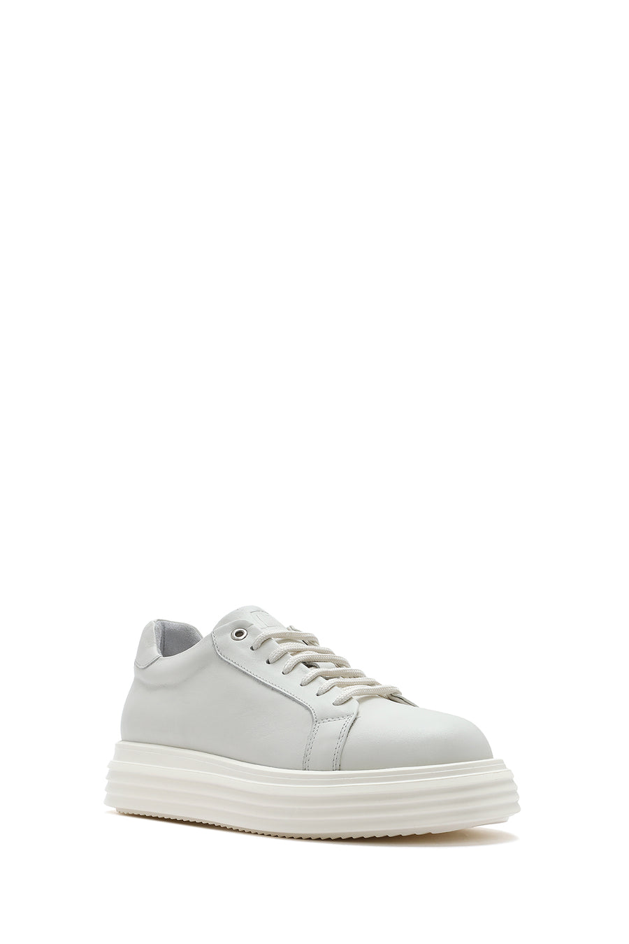 Men's White Thick Sole Lace Up Leather Sneaker