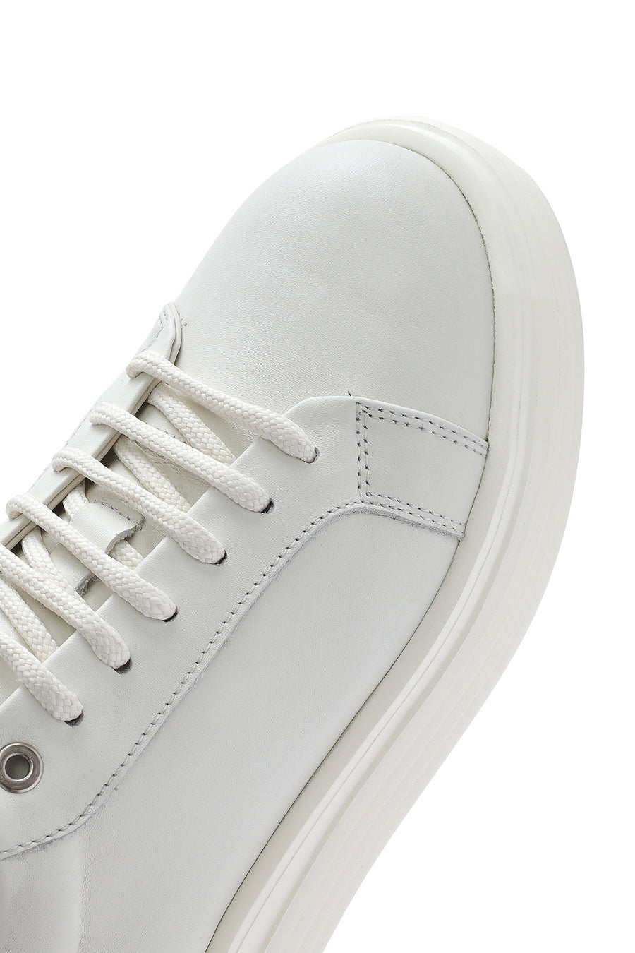Men's White Thick Sole Lace Up Leather Sneaker