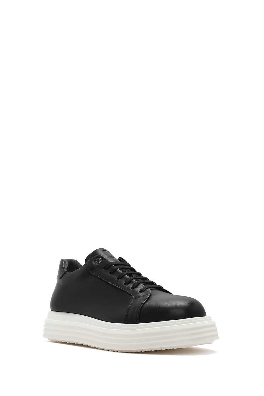 Men's Black Thick Sole Lace Up Leather Sneaker