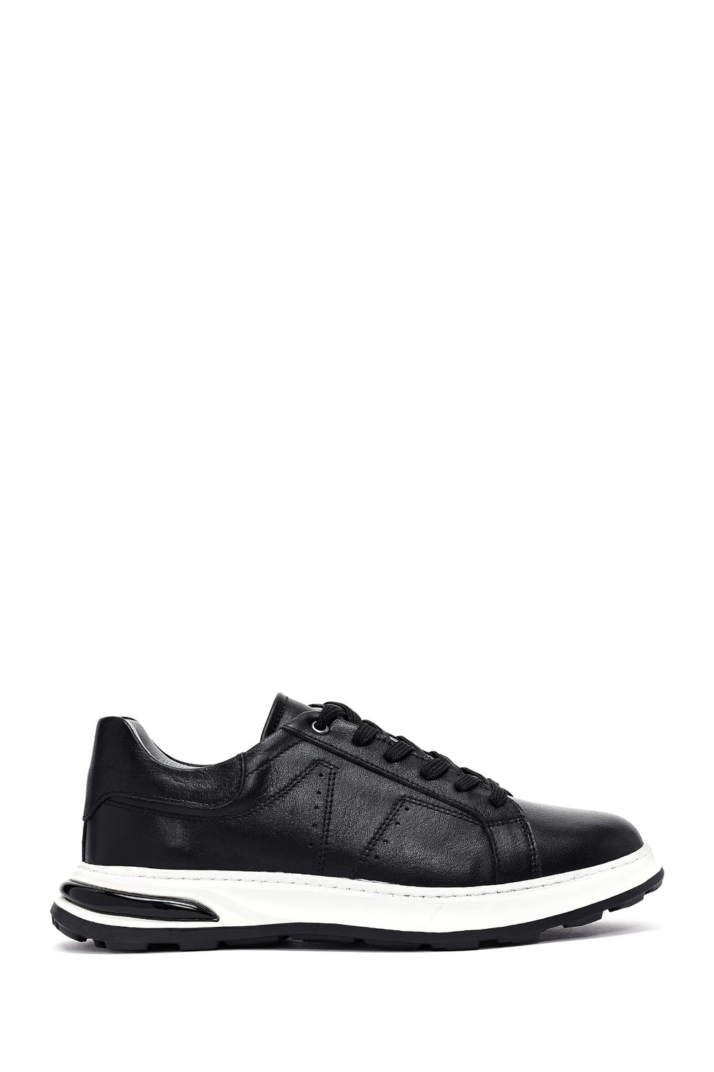 Erkek Siyah Bağcıklı Kalın Tabanlı Deri Sneaker