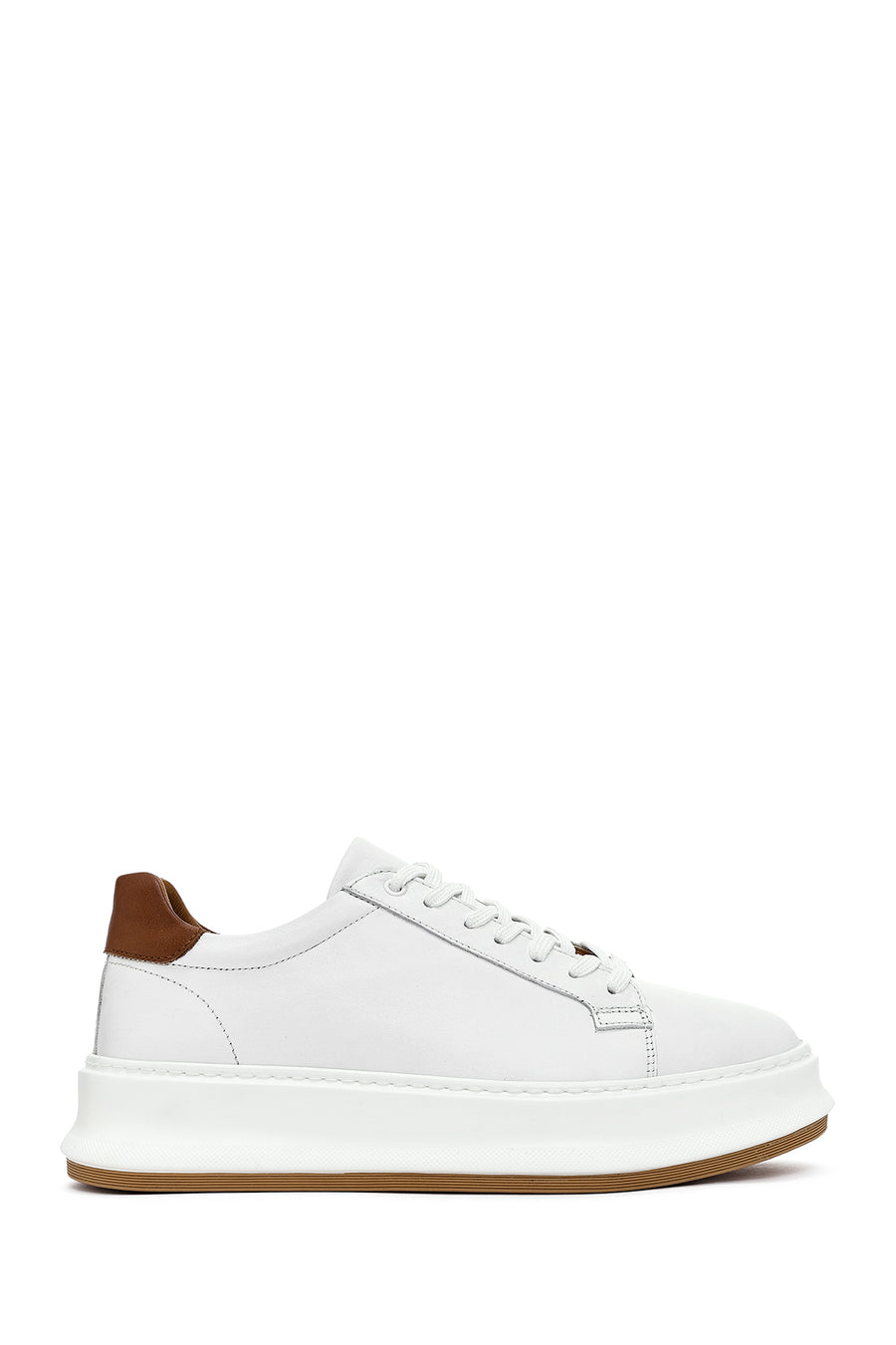 Erkek Beyaz Bağcıklı Kalın Tabanlı Deri Sneaker 25SFD675118 | Derimod