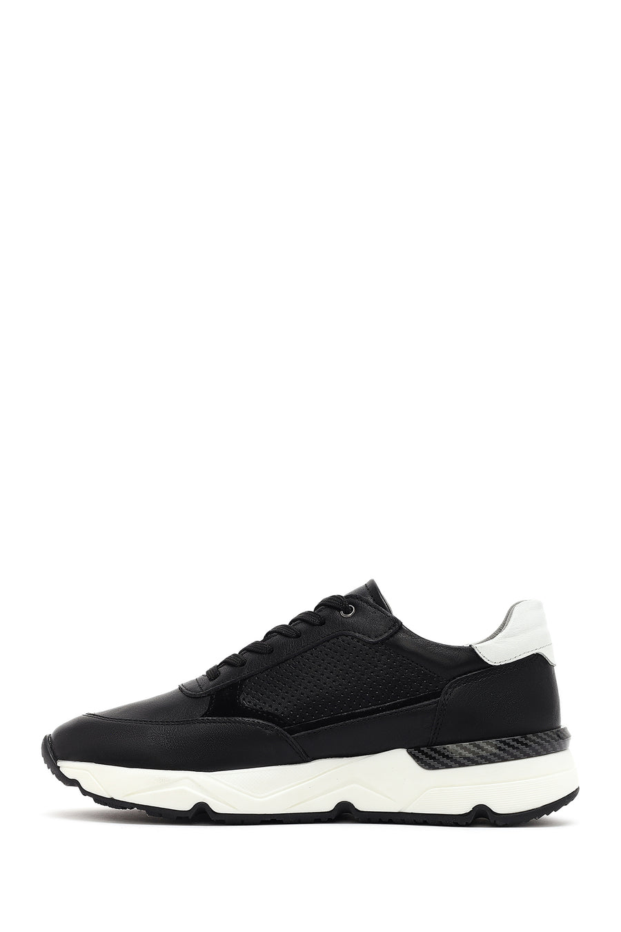 Men's Black Lace-up Thick-Sole Leather Sneaker