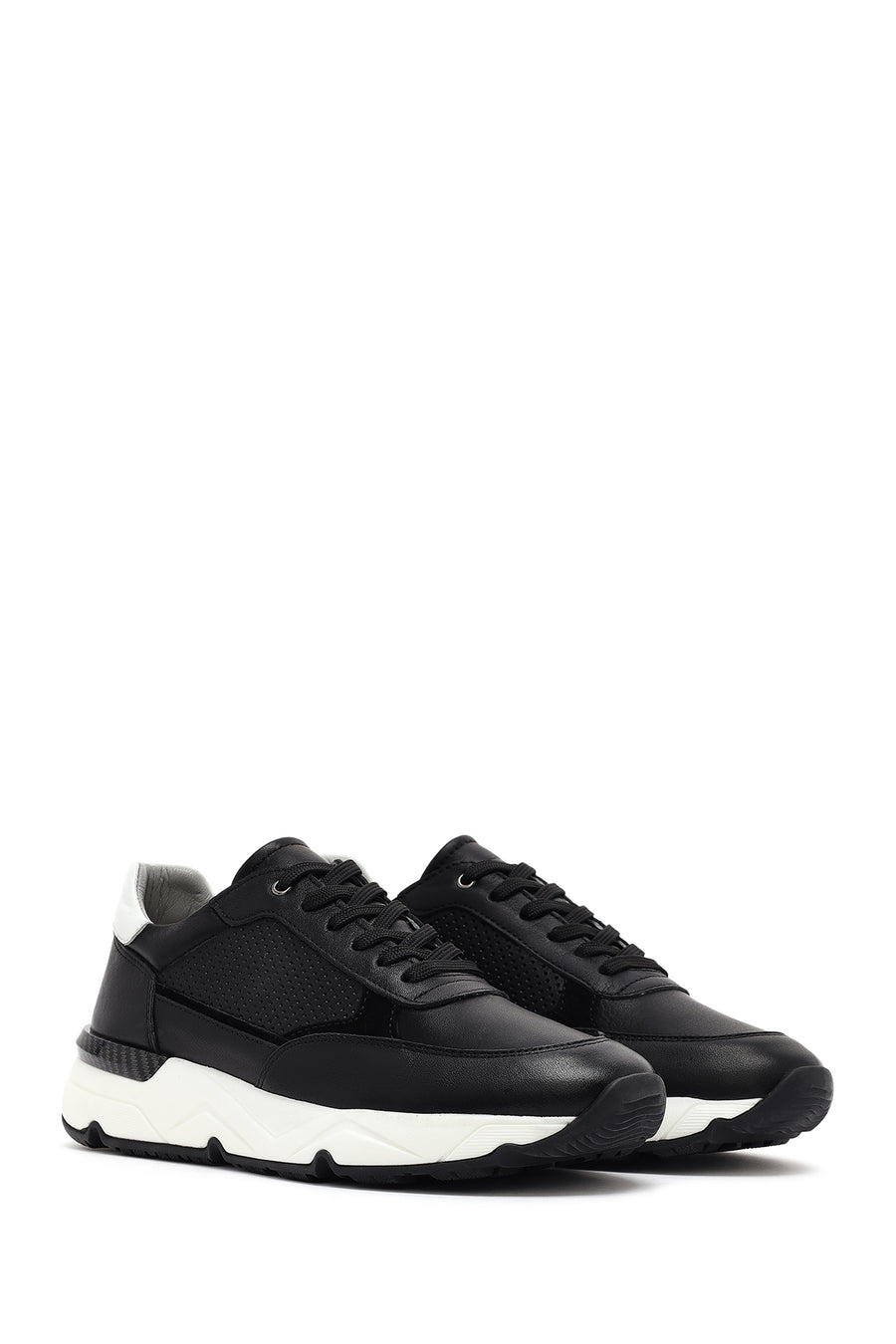 Men's Black Lace-up Thick-Sole Leather Sneaker