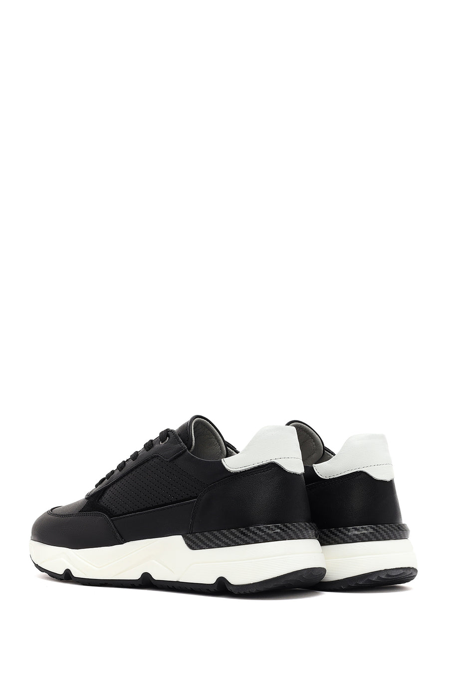 Men's Black Lace-up Thick-Sole Leather Sneaker